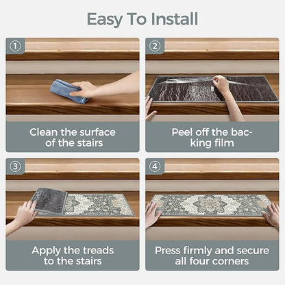 Non Slip Stair Treads for Wooden Steps 15PCS - 8"x30" Indoor Safety Carpet, Edging Mats with TPE Adhesive Backing, Pet and Elderly Friendly Stair Rugs (Heathered Grey)