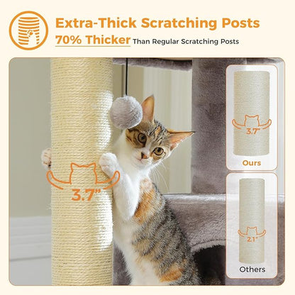MUTTROS Large Cat Tree with Reinforced Scratching Posts (φ3.7in) for Big Adult Cats 30 lbs, 57.8" Heavy Duty Cat Tower with Larger Hammock and Condo, Cat Furniture for Maine Coon, Plush,Grey