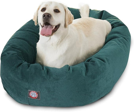 Majestic Pet 40 Inch Micro Velvet Calming Dog Bed Washable – Cozy Soft Round Dog Bed with Spine for Head Support - Fluffy Donut Puppy Mat 40x29x9 (inch) Large – Marine (2025)
