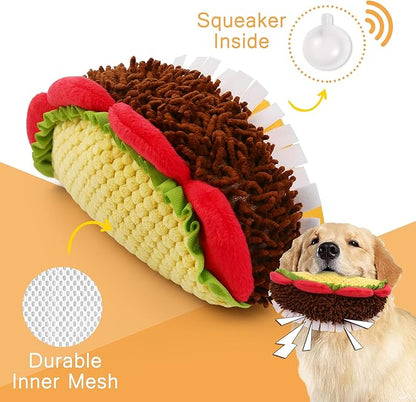 Prime Pets Plush Taco Dog Toy, Dog Squeaky Toys, Food Shaped Pet Toy for Small Medium Large Dogs, Stuffed Puppy Chew Toys
