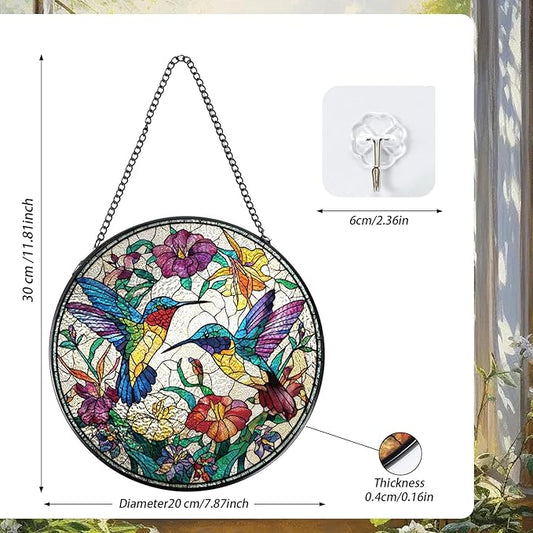 Hummingbird Stained Glass Window Hanging, 7.8″ Sun Catchers with Hook Indoor Window Decor, Decorative Suncatchers Home Garden Art Gift for Bird Lovers Thanksgiving Christmas Housewarming