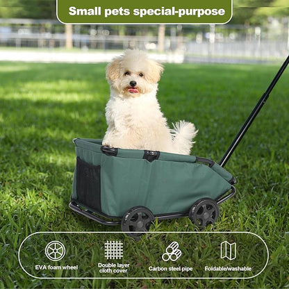 Foldable Pet Wagon with Handle, Pink and Black, Rolling Dog Stroller Cart (Green)