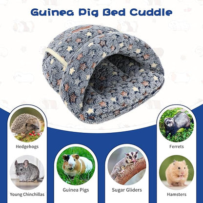 YUEPET Guinea Pig Bed Cuddle Cave Warm Fleece Cozy House Bedding Sleeping Cushion Cage Nest for Small Animal Squirrel Chinchilla Hedgehog Cage Accessories(Grey Star