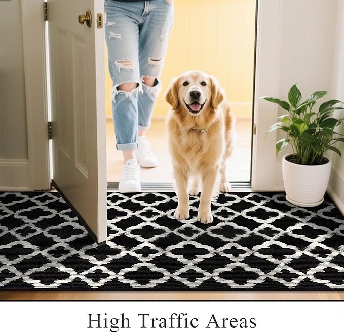 U'Artlines Long Runner Rug for Hallway 2×10feet Non Slip Kitchen Floor Carpet Runners Black and White Geometric Pattern Machine Washable Area Rug for Entryway Bathroom