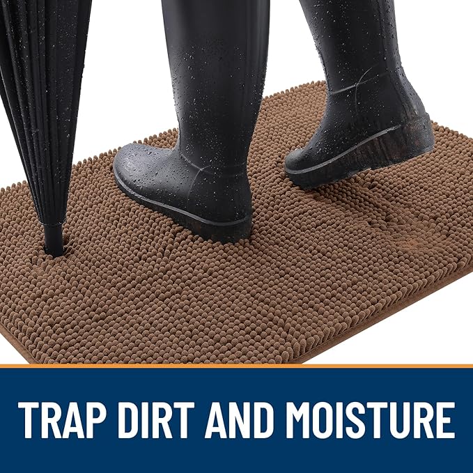 OLANLY Dog Door Mat for Muddy Paws 47x20, Absorbs Moisture and Dirt, Absorbent Non-Slip Washable Doormat, Quick Dry Chenille Mud Mat for Dogs, Entry Indoor Entryway Carpet for Inside Floor, Mocha