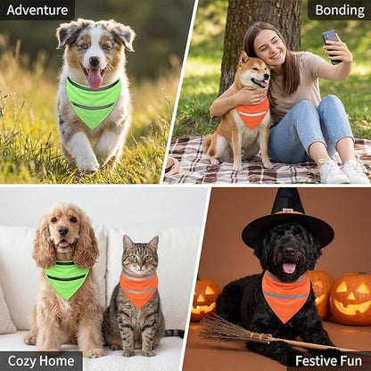 2-Pack Reflective Dog Scarf, High Visibility Pet Collar Adjustable Dog Bandanas with Closure, Hunting Vest Gear for Night Walking, Camping, and Outdoor Activities, Fits Neck Size 16-20.5 Inches