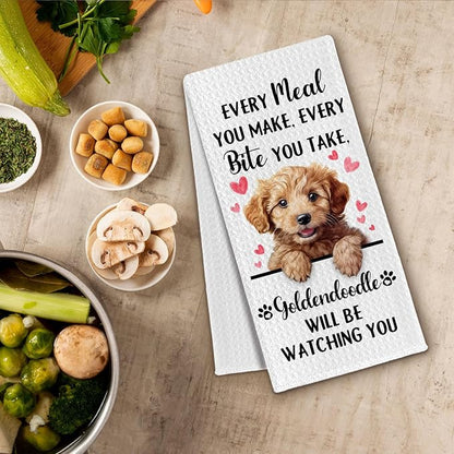 Goldendoodle Gifts Kitchen Towels, Funny Dog Tea Dish Towels for Kitchen Decorative, Goldendoodle Dog Lovers Gifts for Women, Every Meal You Make Every Bite You Take Hand Towel, 16x24 Inch