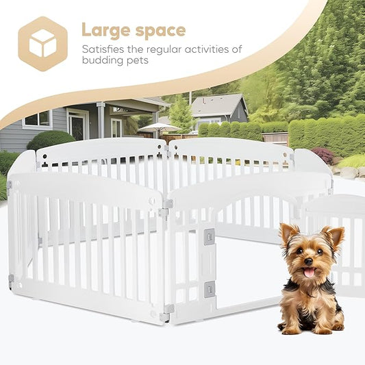 Simple Deluxe 24" 6-Panel Dog Playpen, Durable Pet Playpen with Secure Locking Door for Puppies & Small/Medium Dogs, Portable & Foldable Pet Fence, White