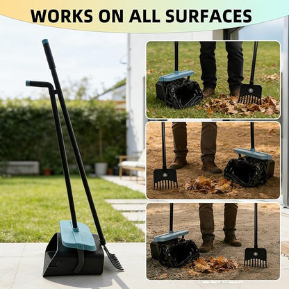 46" Pooper Scooper Swivel Bin & Rake for Large Small Dogs with Bag Attachment, Long Handle Poop Scooper with Lid for Yard (Blue)