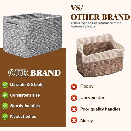 Storage Baskets for Organizing, 4 Pack Baskets for Shelves, Decorative Storage Bins for Shelves, Cotton Rope Storage Basket with Handles, Woven Basket for Storage, 13''Lx8.7''Wx7.9''H, Gray