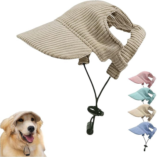 Pet Baseball Cap with Ear Holes - Multi-Color Sun Visor Hat for Dogs & Cats, Summer & Fall Beach Headwear for Puppies & Kittens (Khaki, XS)