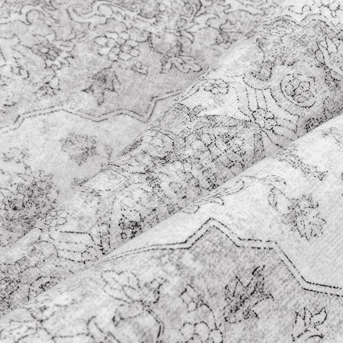 Grey Gray Runner Rug 2x8 Washable Vintage Long Carpet for Hallway Kitchen Soft Retro Low Pile Thin Indoor Runner Non Slip Oriental Medallion Throw Rug for Bathroom Bedroom Laundry Dining Room