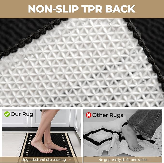 GRANNY SAYS Kitchen Rugs and Mats Non Skid Washable Absorbent Resist Dirt Kitchen Mats for Floor, Comfort Standing Mat Front of Sink Rugs Durable Polypropylene 47'' x 17.7'', Black