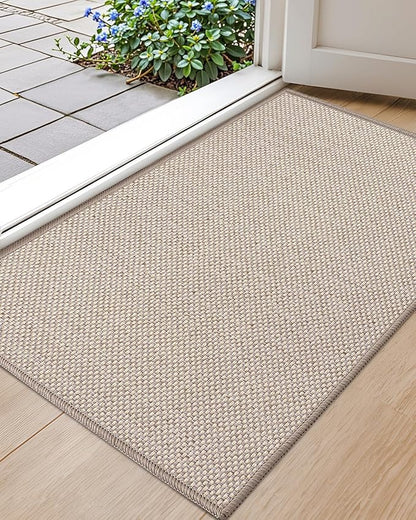 Color&Geometry Ultra-Thin Indoor Door Mat, 22.6"x31.5" Low-Profile Non-Slip Entryway Rug with Modern Geometric Texture, Washable Doormat for Entrance, Front Doors, Khaki (Rolled-up NO Creases)