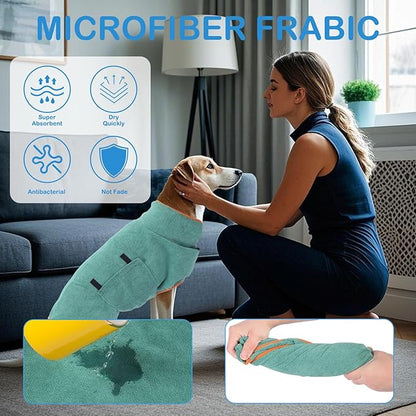 Dog Sweater for Large Dogs, Bath Towels Wrap for Drying Dogs, Pet Coat with Adjustable Collar & Microfiber, Fast Drying for Dogs at Home and Outdoors (Green, XL)