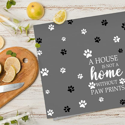 Grey Paw Farmhouse Kitchen Towels Decor Gifts for Women Pet Lovers, A House is Not A Home Without Paw Prints Decorative Bathroom Towels, Funny Dish Hand Towels for Kitchen Drying 16x24 Inch
