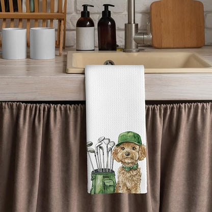 Golf Dog Kitchen Towels - Bichon Frise Dish Towels, Sports Gifts, Pet Golf Club Decorative Absorbent Dishcloths Hand Towels for Kitchen Gym Spa Decor 16x24 Inches