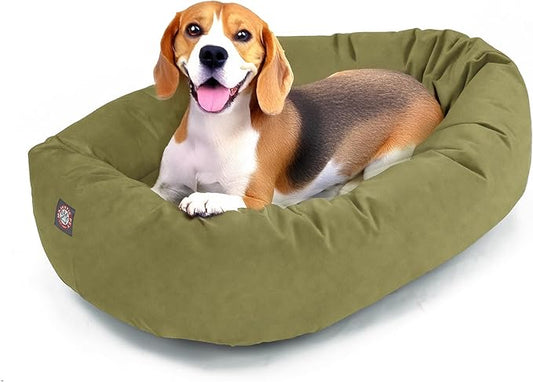 Majestic Pet 32 Inch Suede Calming Dog Bed Washable – Cozy Soft Round Dog Bed with Spine Support for Dogs to Rest Their Head - Fluffy Donut Dog Bed 32x23x7 (Inch) - Round Pet Bed Medium – Sage (2025)