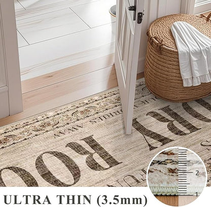 2x6 Runner Rug for Laundry Room - Machine Washable Non Slip Rugs for Mudroom Washroom Ultra Soft Stain Resistant Carpet Farmhouse Durable Home Decor Floor Mat for Bathroom 2x6 Natural Wood Brown