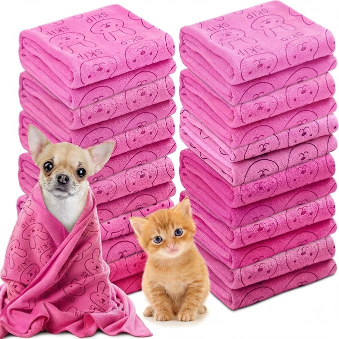 Irenare 12 Pcs Dog Towels Microfiber Pack Bulk, 20 x 40 inch Quick Drying Absorbent Pet Puppy Towels for Drying Small Puppy Dog Cat Pet Kitten Grooming Bathing Shower Travel Supplies(Pink)