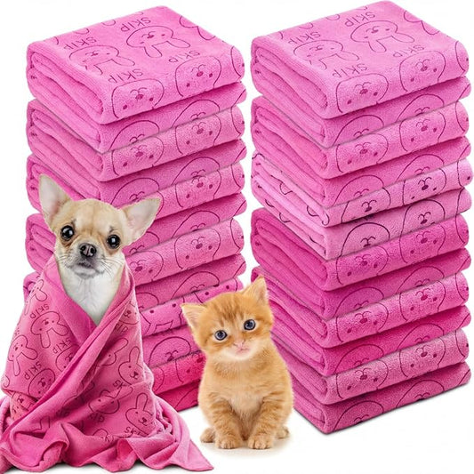 Irenare 12 Pcs Dog Towels Microfiber Pack Bulk, 20 x 40 inch Quick Drying Absorbent Pet Puppy Towels for Drying Small Puppy Dog Cat Pet Kitten Grooming Bathing Shower Travel Supplies(Pink)