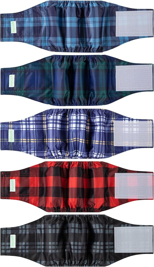 wegreeco Small Dog Diapers Male,Reusable Belly Bands for Male Dogs,Washable Doggie Puppy Male Diapers Wraps,Medium Large Size (5 Pack Large, Checkered Pattern)