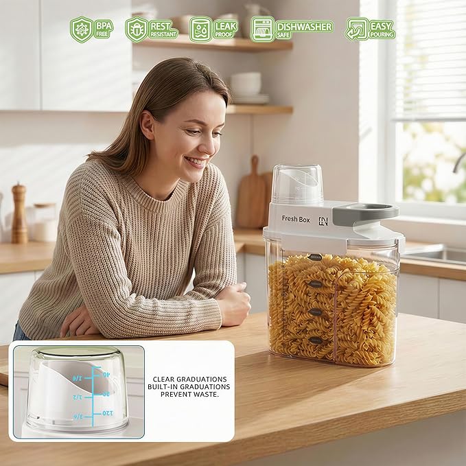 Rice Storage Container, 5.5lb Grain Dry Food Flour Bin, Pet Dog Cat Food Dispenser with Measuring Cup, BPA-Free Clear Plastic Kitchen and Pantry Sugar Organizer