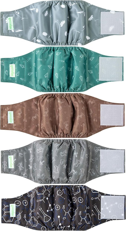 wegreeco Small Dog Diapers Male,Reusable Belly Bands for Male Dogs,Washable Doggie Puppy Male Diapers Wraps,Medium Large Size (5 Pack Medium, Dinosaurs)