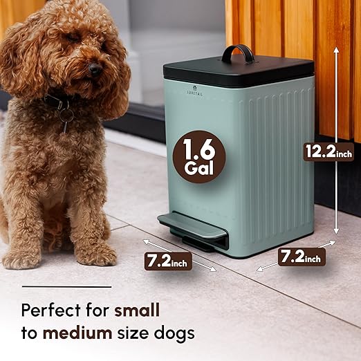 Small Dog Poop Trash Can Outside – 6L/1.6 Gallon Dog Small Trash Can with Lid, Odor-Locking Carbon Filter System, Hands-Free Stainless Steel Pedal, Easy-Clean Removable Bucket, Sage Green