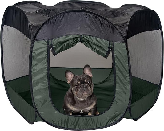 Furhaven Portable Dog Playpen Cat Tent, Pet playground,Kennel foldable indoor outdoor zippered puppy crate - Hunter Green, Large