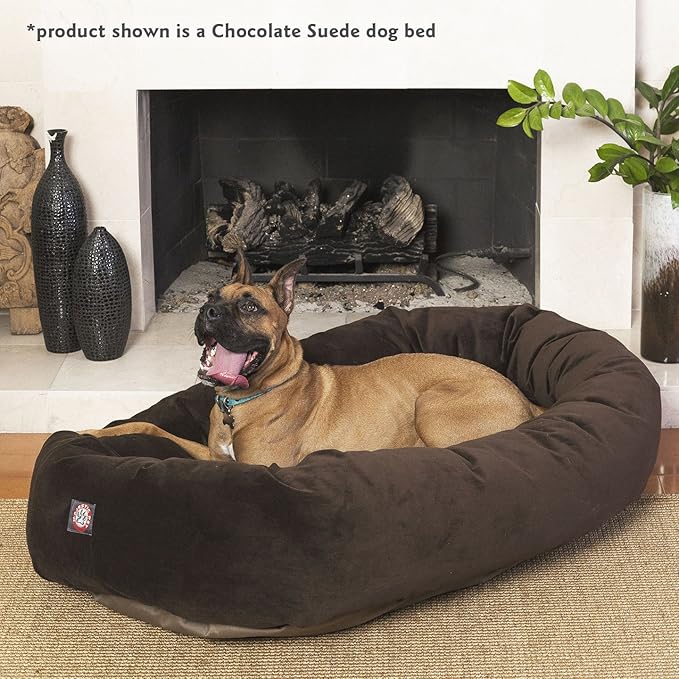 Majestic Pet 40 Inch Suede Calming Dog Bed Washable – Cozy Soft Round Dog Bed with Spine Support for Dogs to Rest Their Head - Fluffy Donut Dog Bed 40x29x9 (Inch) - Round Pet Bed Large – Black