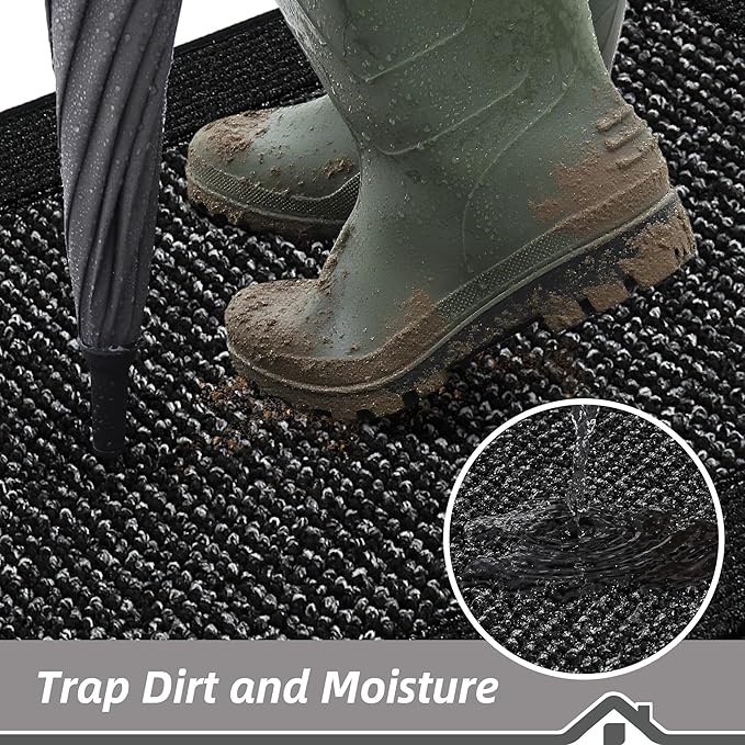 BEQHAUSE Indoor Door Mat 20" x 48", Dirt Trapper Door Mats Non-Slip Entryway Rugs Washable, Resist Dirt Absorbent Welcome Mat, Low Profile Floor Mats for Front Back Door and Entryway, Black