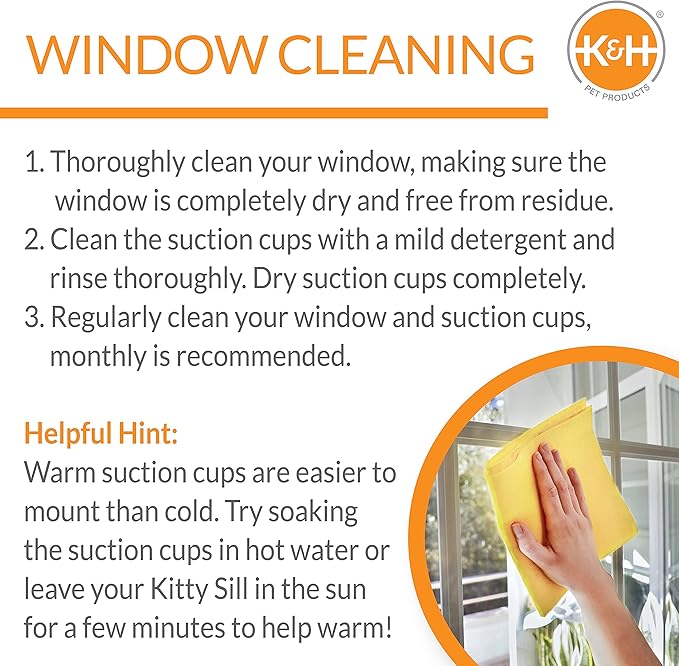 K&H Pet Products EZ Mount Kitty Face Cat Window Perch Bed, Sturdy Cat Window Hammock with Strong Suction Cups, Washable Sleeping Pad, Fits 30" W X 15" H Glass Spaces - Gray Kitty Face Design