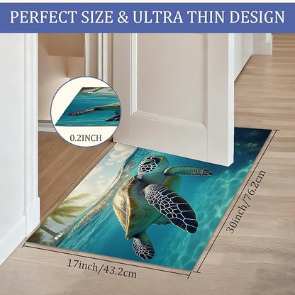 Sea Turtle Door Mats Indoor,Summer Ocean Front Door Mat Non-Slip Low Profile Welcome Mat for Outdoor Entrance Indoor Rug Mat Home Patio, Porch, Hallways Floor 30 x 17 Inch