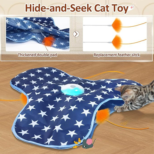 Sofolor Interactive Cat Toy Rechargeable, Cat Exercise Toys for Indoor Bored Adult Cats, Hide and Seek Toy with Motion Activated, Moving Feather, Chirping