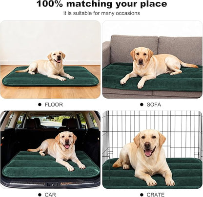 Dog Crate Pad, Ultra Soft & Anti-Slip Kennel Mat, Secure Fit for Metal Crates & Dog Cages, Washable Cozy Bed for Small Medium Large Dogs (Green, L(34"*20"*1.5"))