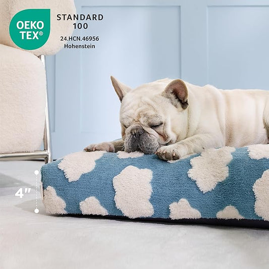 LE SURE Cute XL Dog Bed-Extra Large Thick Shredded Chopped Foam Pet Bed Indoor with Removable Washable Cover, Modern Fuzzy Plush & Anti Slip Bottom, Blue