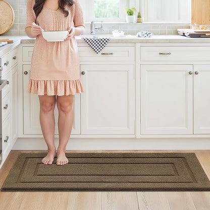 GRANNY SAYS Kitchen Mats for Floor Resist Dirt Kitchen Rugs Non Slip Washable, Large Rug Runner for Sink Laundry Thick Durable Polypropylene Comfort Standing, 59" x 19.7", Light Brown