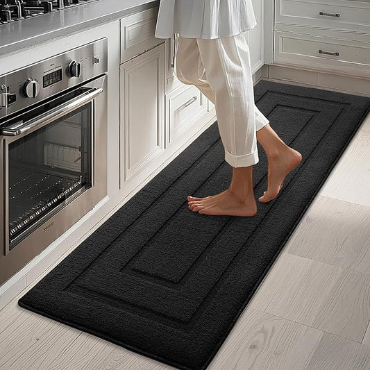 GRANNY SAYS Kitchen Mats for Floor 59 x 20, Resist Dirt Kitchen Rugs Non Slip Washable, Large Rug Runner for Sink Laundry Thick Durable Polypropylene Comfort Standing, Black