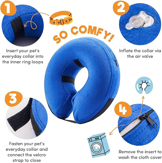 BENCMATE Inflatable Dog Cone Collar Alternative, Soft Dog Cone for Small Medium Large Dogs and Cats, Neck Recovery ECollar Donut Collar After Surgery (X-Large, Blue)