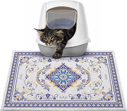 Glittme Cat Litter Mat with Non-Slip Bottom Litter Box Mat 24"x15" Litter Trapping Mat Easy to Clean Washable Cat Food Mat for Kitty,S