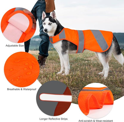 Orange High Visibility Safety Dog Vest, Hunting Jacket, Adjustable Soft Reflective Coat for Small Medium Large Dogs
