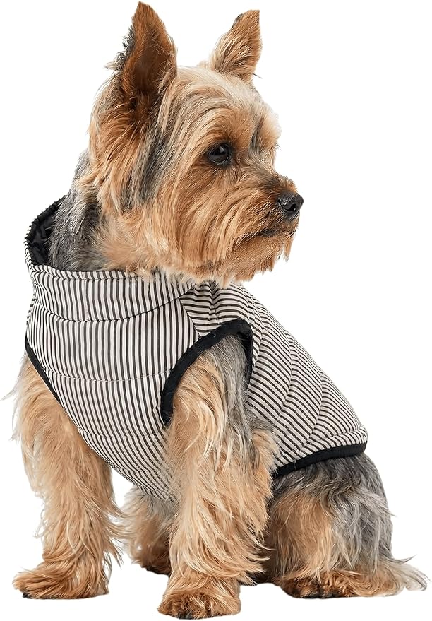 Striped Dog Coats Warm Winter Puppy Jackets with D-Rings Jacket for Small Dogs, XL, Striped