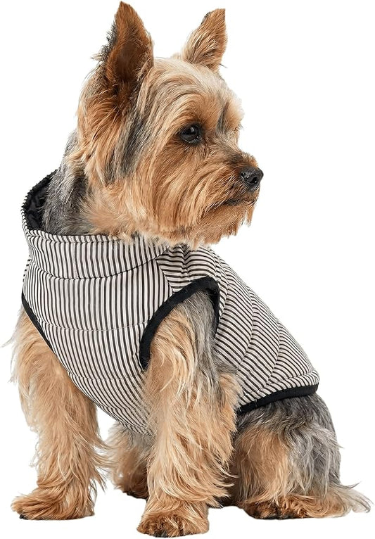 Striped Dog Coats Warm Winter Puppy Jackets with D-Rings Jacket for Small Dogs, XL, Striped