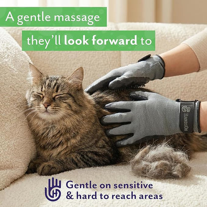 H HANDSON Pet Grooming Gloves - Patented #1 Ranked, Award Winning Shedding, Bathing, & Hair Remover Gloves - Gentle Brush for Cats, Dogs, and Horses (Purple, Large)