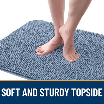 OLANLY Dog Door Mat for Muddy Paws 54x24, Absorbs Moisture and Dirt, Absorbent Non-Slip Washable Doormat, Quick Dry Chenille Mud Mat for Dogs, Entry Indoor Entryway Carpet for Inside Floor, Airy Blue