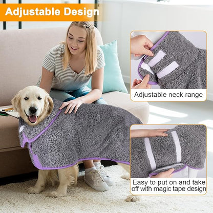 Dog Bathrobe Super Absorbent Dog Towels Large Quick Drying Robes for After Bath Soft Adjustable Warm Keeping Dogs Towel(S-XXL)