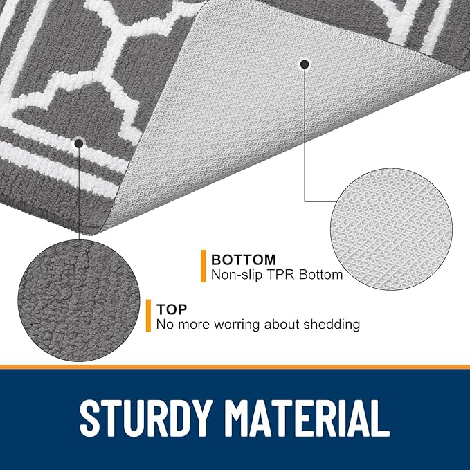 Buganda Indoor Door Mat, Dirt-Resistant and Absorbent Doormat, Anti-Slip, Low Profile Floor Mats for Inside Entryway, Front, and Back Door Entrance (48x32 Inches, Grey)