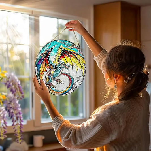 Stained Glass Window Hanging, Stained Glass Suncatcher, Dragon Sun Catcher, Window Decor, Dragon Lover Gift, Gifts for Fathers Day, Christmas or Birthday Gift, Gifts for Him Dad Grandfather Son