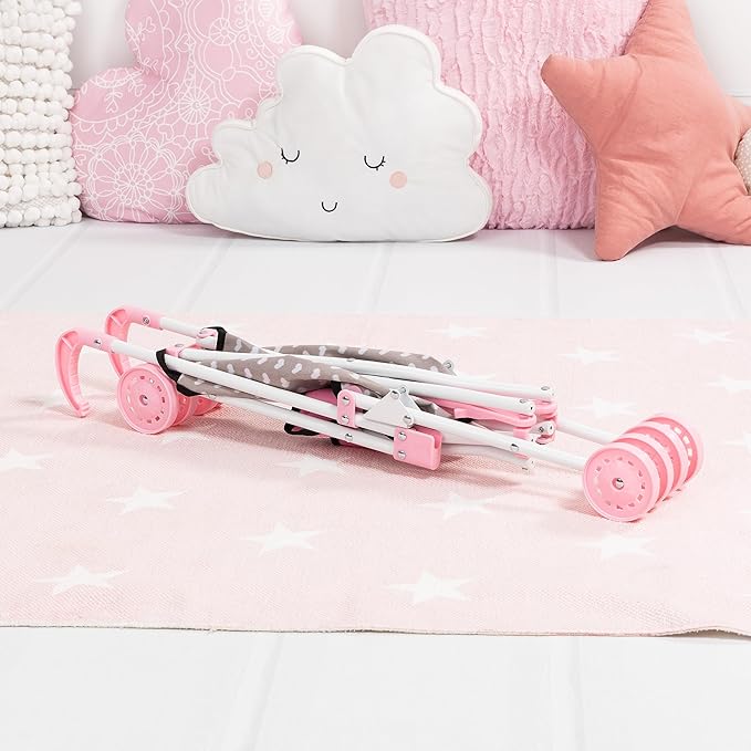 Bayer Doll Stroller Foldable Umbrella - Black & Pink Hearts, 18 inch